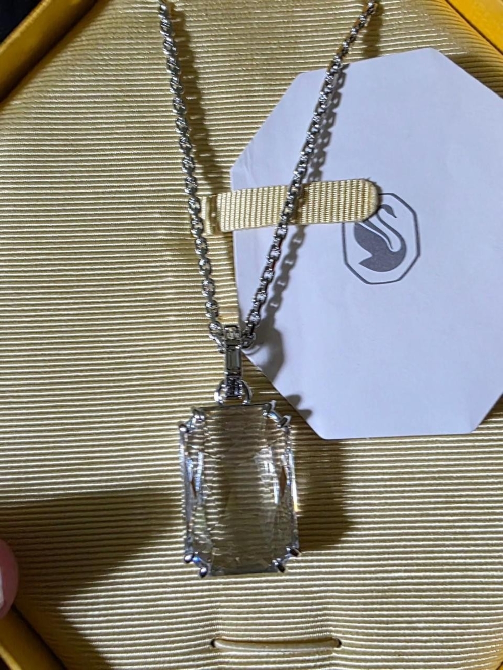 Swarovski Silver Clear Rectangular Crystal Pendant Necklace